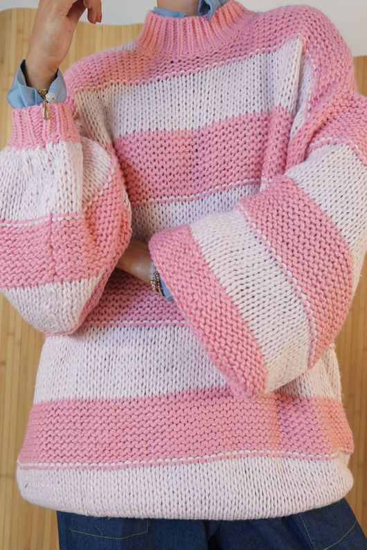 Louie Oversized Stripe Jumper Pink /12=